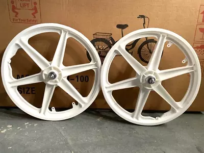 WHITE 20  Bicycle WheelSet  MAG PLASTIC 6-SPOKES Rear Freewheel BMX GT Haro Bike • $119.99