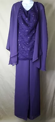 Women’s GOWN GALLERY Purple Mother Of The Bride Pants/Top/Jacket Set (2XL) • $43.04