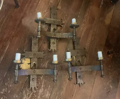 3 Large Vintage Gothic Metal Wall Sconces Sconce • $245
