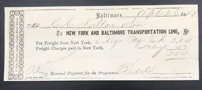1884 Antique New York & Baltimore Transportation Line Steamship Freight Billhead • $19.99