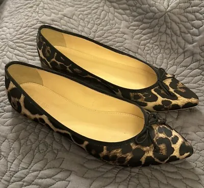 J CREW Gemma Pointed Toe Ballet Flats Shoes Pointy Leopard Satin Bow 7.5 • $39.99