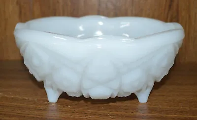 White Milk Glass Footed Bowl Toltec Pattern Scalloped Rim #11 • $11.98