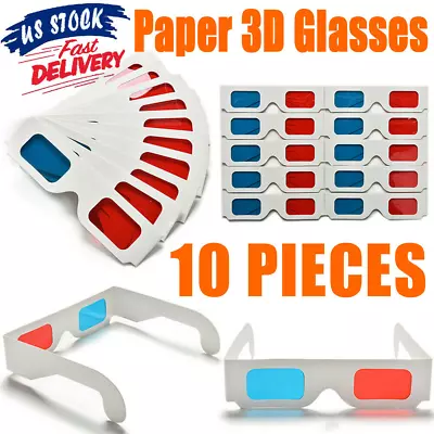 10x Universal Anaglyph Cardboard Paper Red Blue Cyan 3D Glasses For Movie Cinema • $7.35