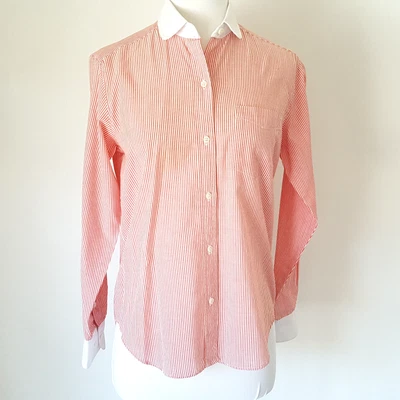 $14.95 • Buy Vintage Red White Stripe Blouse Shirt 8 Peter Pan Collar Long Sleeve Modest Top