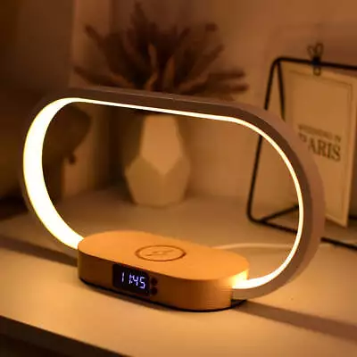 LED Desk Lamp With Wireless Charger USB Charging Port Desk Lamp With Clock A • $69.95