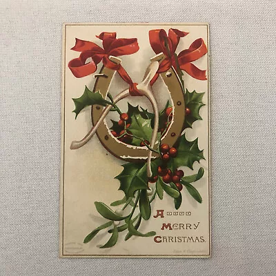 Antique Christmas Postcard Post Card Vintage Embossed Horseshoe • $24.99