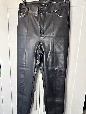 Zara Black Leather (Leather Feel) Trousers Size L (size 14) • £0.99