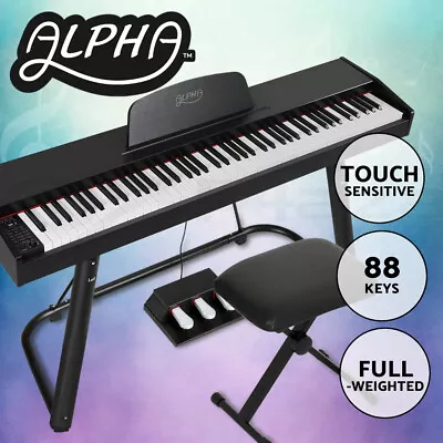 Alpha 88 Keys Electronic Piano Keyboard Digital Electric W/ Stand Stool Weighted • $377.95