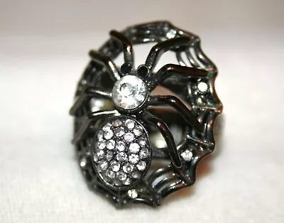 VINTAGE SPIDER On WEB STRETCH RING STATEMENT SPARKLE TARANTULA CLUB WEAR GLAM • $24