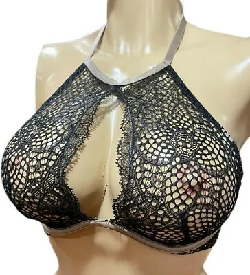 Victorias Secret Very Sexy Fishnet High Neck Unlined Underwire Bra Black Beige • £31.83