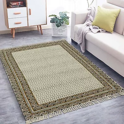 Handmade Cotton Beige Kilim Living Room Decor Carpet Hallway Runner Area Rugs • $195.98