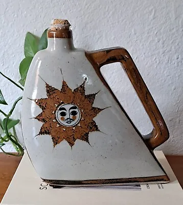 Vintage Mexico Folk Art Pottery Sun Decanter Hand Painted Unique Curated  • $29.95