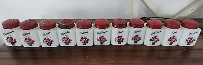 Vintage Tipp City McKee 11pc Milk Glass Flower Basket Spice Jars Shakers Set  • $50