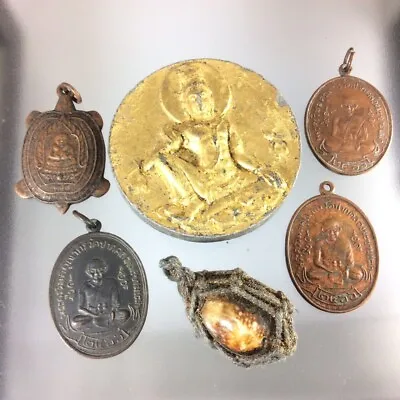 6PC PHRA Old Coin Takrut Thai Buddha Amulet Pendant Magic Talisman Holy Power L7 • $26.97