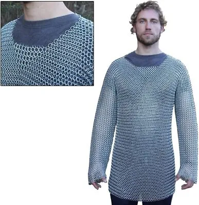 Medieval Chainmail Butted Shirt Long Sleeve Chain Mail Armor Larp Costume Steel • $122.19