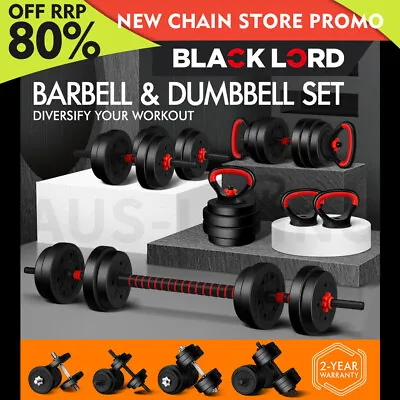 BLACK LORD Dumbbell Set 7-40kg Adjustable Barbell Weight Plates Lifting Bench • $176.79