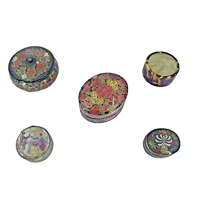 Vintage Pill Box / Snuff / Trinket Lot Of 5 Tortoise Shell Cloisonne Wood... • $55