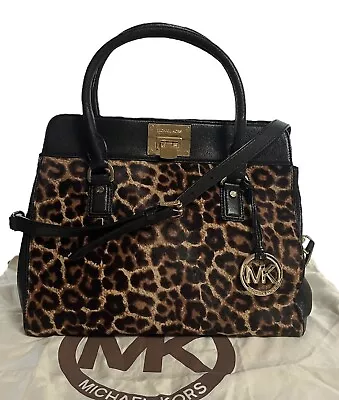 Michael Kors Astrid Haircalf Leopard Print Leather Trim Satchel/Shoulder $548 • $179