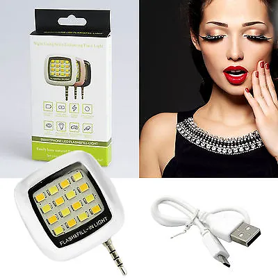 Selfie Fill Flash Light 16 LED Camera Smart 3.5mm For Android IOS IPhone Samsung • £3.49