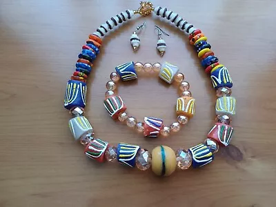 Ladies Vintage Ethnic Muti-Coloured Beaded Neckless/Bracelet & Earrings Set  • £15