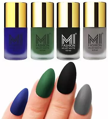 MI FASHION Velvet Dull Matte Nail Polish Set Blue Green Black Grey 9.9ml Each • $18.99