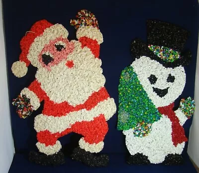 Vintage Popcorn Plastic Plaques. Santa And Snowman • $19.99