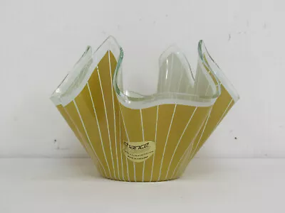 Retro Chance Glass 4  Cordon Pattern Mustard & White Pinstripe Handkerchief Vase • £12