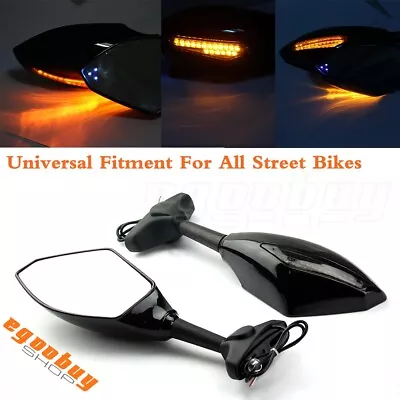 Street Bikes Rear View Mirror LED Turn Signal Light Lamp For Suzuki Yamaha • $31.11