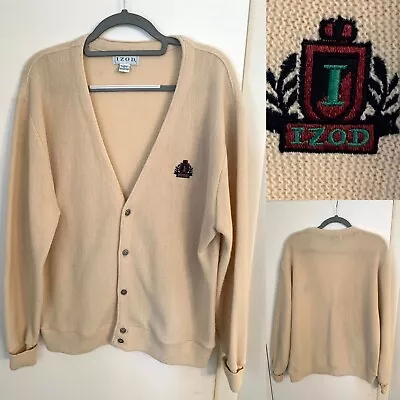 Vtg Sweater Izod Preppy Retro Collegiate  Grandpa Kurt Cobain Mr Rogers Tan L • $34.99