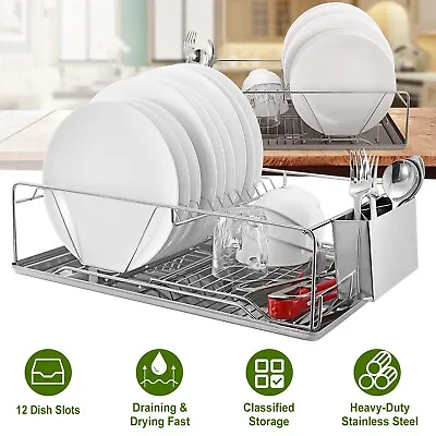 Stainless Steel Dish Drying Rack Cutlery Storage Holder Organizer Drainer Tray • $41.76