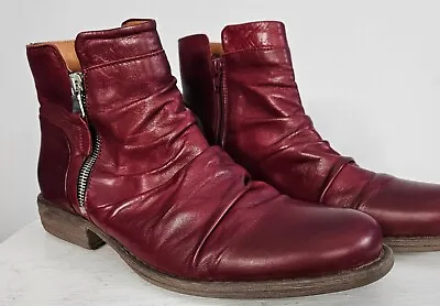 Miz Mooz Lucy Sz  Womens Leather Booties Boots Maroon Wine EU Size 42 US 10/10.5 • $45.99