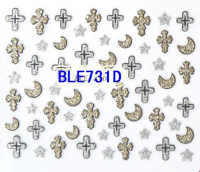 Halloween Glitter Crosses Stars Moons 3D Nail Art Stickers Decals Decorations • $2.79