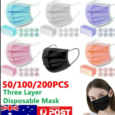 50-200X Disposable Face Mask 3 Ply Layer Mouth Masks Anti Bacterial Filter Cover • $33.75