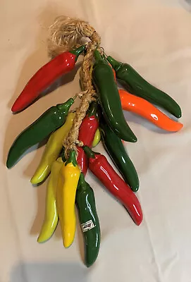 Mexican Ceramic 6 Inch Red Hot Chili Peppers On Braided Rope Kitchen Decor -EF • $15