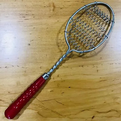 Vintage Red Wood Handle Twisted Wire Whisk Egg Beater Retro Kitchen Utensil • $8.99