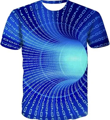 3D Optical Illusion Blue T Shirt Novelty Short Sleeve Tee Silky Mens Trippy NWOT • $11.95