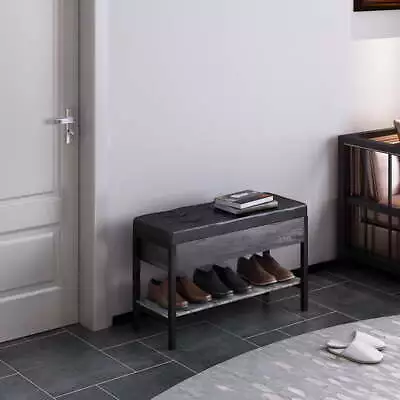 Modern Shoe Storage Padded Seat Entryway Bench Rack Sturdy Metal Frame Black • $64.11