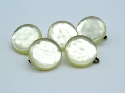 Mother Of Pearl Buttons Small Lot 5 Metal Shank Shell White Carter Pins Vintage • $12.95