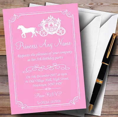 Pink Horse Carriage Princess Childrens Birthday Party Invitations • £8.99