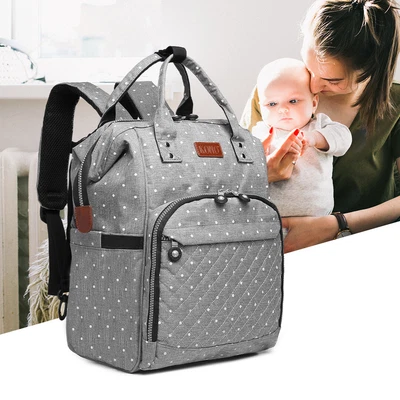 £13.99 • Buy Mummy Changing Bag Baby Diaper Nappy Backpack Multi-Function Bag Polka Dot Grey
