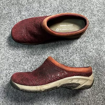 Merrell Shoes Women 7.5 Burgundy Encore Frill Embossed Slip On Mule Clogs Casual • $29