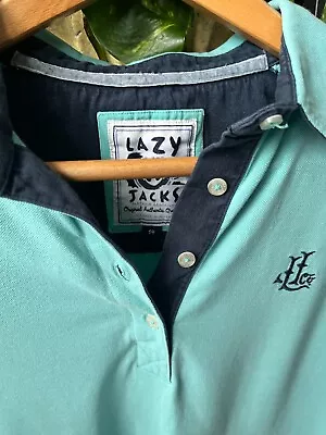 Lazy Jacks 100% Cotton Polo Shirt Turquoise Short Sleeves Size 14 Collar • £2.99