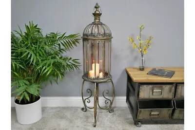 Extra Large Antique Style Rustic Gold Candle Lantern On A Stand • £99.99