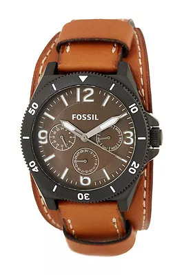 New Fossil Black Tonebrown Luggage Cuff Bandmultifunction Watch Bq2054 • $144.99