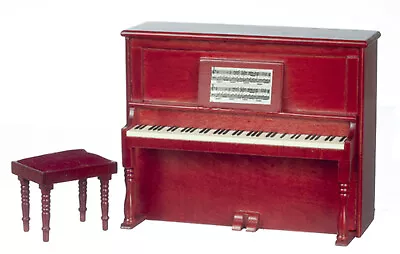 Dollhouse Miniature - NON-MUSICAL MAHOGANY PIANO WITH BENCH - 1:12 Scale • $29.99