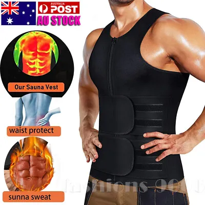 $27.99 • Buy Men Sweat Sauna Vest Waist Trainer Fat Burner Body Shaper Slimming Shapewear AU