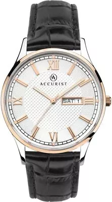 Accurist Mens Watch With Silver Dial And  Black Leather Strap 7249 • £54.99