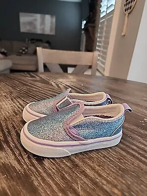 VANS Slip On Sneaker Shoes Blue Purple Ombré Glitter Toddler Size 7 • $24.99