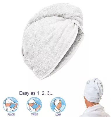 100% Cotton Hair Towel Head Wrap Easy Quick Drying Turban Shower Bath Spa WHITE • £5.49