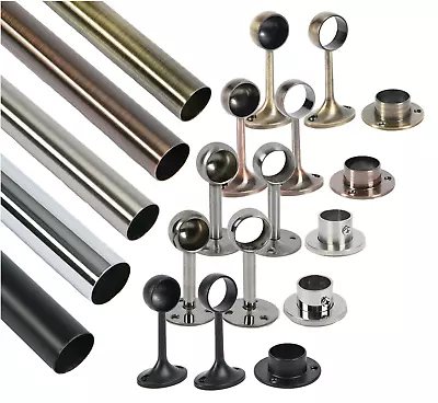£7.95 • Buy Round Wardrobe Rail Hanging Clothes Tube End Centre Supports Brackets 25mm
